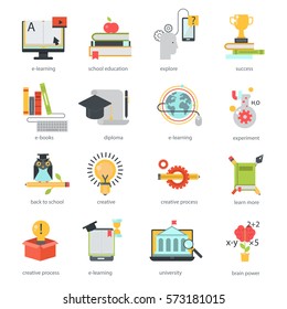 Online education icons vector set distance school symbols.