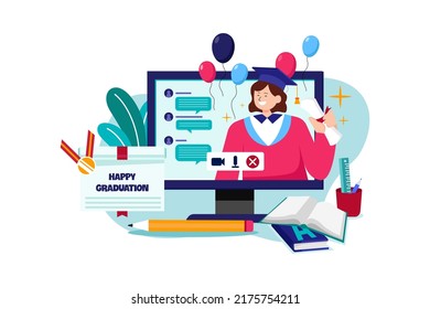 Concepto de Ilustración de Educación en Línea. Ilustración plana aislada en fondo blanco