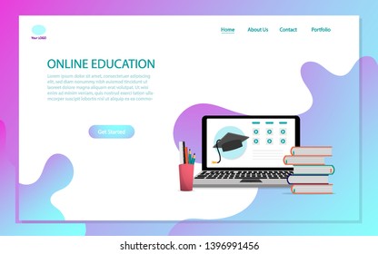 Online Education illustration concept for landing page template, web design, web page design for online course in modern flat design style - vector illustration