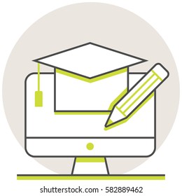 Online Education - Infographic Icon Elements from Online Education Set. Flat Thin Line Icon Pictogram for Website and Mobile Application Graphics.