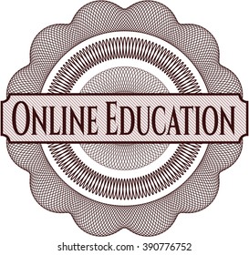 Online Education inside money style emblem or rosette