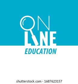 Online Education Inverted Logo Lettering with Magnifying Glass Sign Inserted Creative Concept as Template for Online Business - White on Blue Background - Vector Contrst Graphic Design