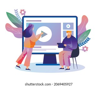 Online education, isolation, courses. Vector illustration, character design.