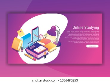 Online education isometric design  template