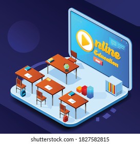 Online education isometric vector illustration