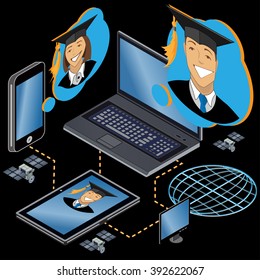 online education, isometric vector illustration.