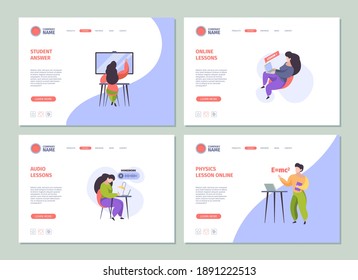 Online education landing. E learning processes for students concept website illustrations garish vector template