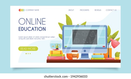 Online education. Landing page concept. Flat design, vector illustration. 