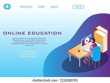 online education landing page illustration with isometric concept