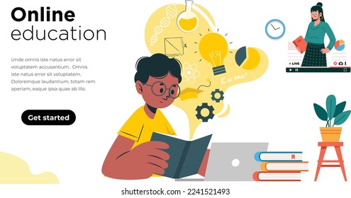 Online-Unterricht Landing page-Isometric Characters-digital classroom-Kid-Lesung Bücher-Lehrerunterricht