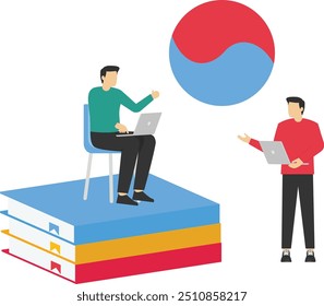 Educação online. Curso de coreano online para a escola de idiomas. Estude línguas estrangeiras com falantes nativos. Ilustração vetorial.

