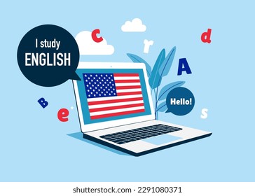 Online education. Language school. Online education. Tutor. English language. Native speaker. Vector illustration. 