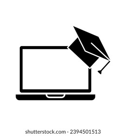 online education, laptop with graduation cap icon vector