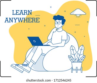 online education, learn anywhere, happy learning, boy with laptop, 