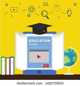 Online Education learning  with computer and tablet.Design for web, banner,presentation and mobile.