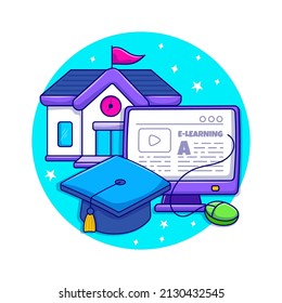 Online education learning concept with colored hand drawn of educational element illustration