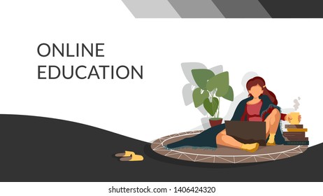 Online education, online learning, online courses and e-learning concept. Vector illustration in flat style for poster, banner and website development.