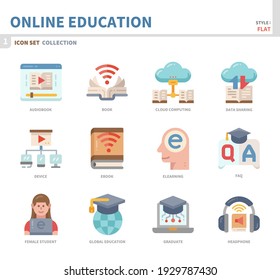 Online Education And Learning Icon Set,color Flat Style,vector And Illustration