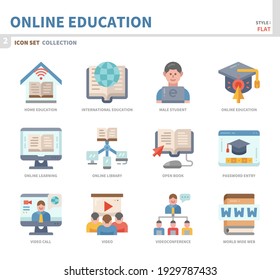 online education and learning icon set,color flat style,vector and illustration