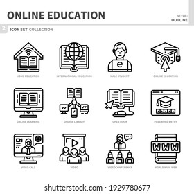 online education and learning icon set,outline style,vector and illustration