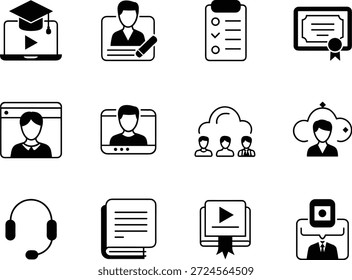 Online Education and Learning Icons Set illustration