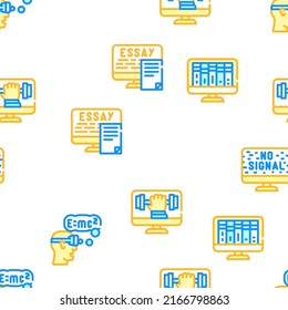 Online Education Learning Lesson Vector Seamless Pattern Color Line Illustration