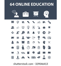 educación en línea, aprendizaje, lecciones, iconos