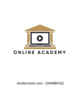 Online education and learning logo design template. Vector logotype for academy, museum, library, gallery giving remote access for quarantine COVID-19