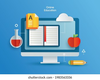 Online education learning on computer. Learning at home with social distancing concept.