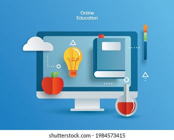 Online education learning on computer. Learning at home with social distancing concept.