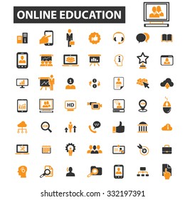 online education, learning, study, teaching icon & sign concept vector set for infographics, website
