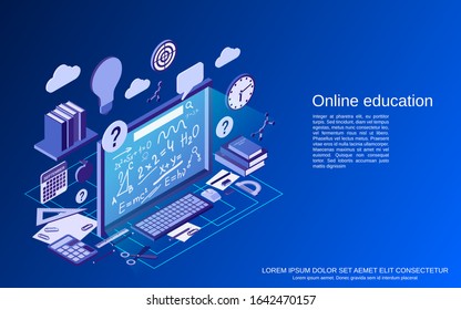 Online education, learning, teaching flat 3d isometric vector concept illustration