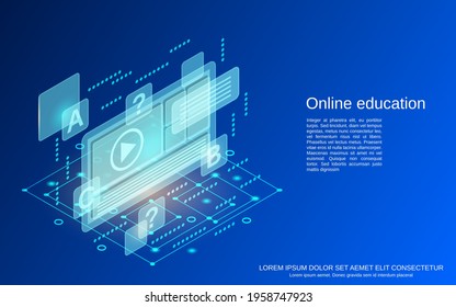 Online education, learning, teaching flat 3d isometric vector concept illustration