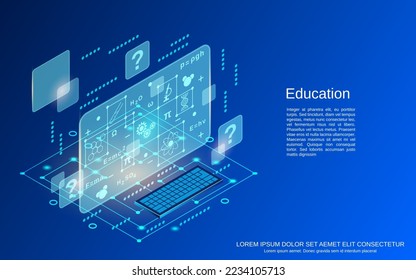 Online education, learning, teaching flat 3d isometric vector concept illustration