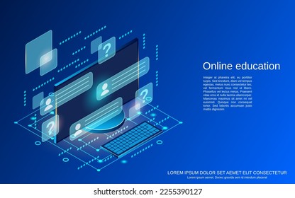Online education, learning, teaching flat 3d isometric vector concept illustration