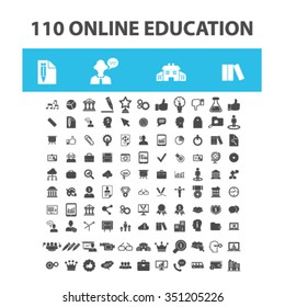 online education, learning, training, business study, teaching, idea, course, science, university, academic, book, exam, student, certificate, lesson, degree, school  icons, signs vector