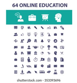 online education, learning, training, business study, teaching, idea, course, science, university, academic, book, exam, college, student, certificate, lesson, degree, school  icons, signs vector
