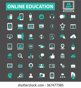 online education, learning, training, business study, teaching, idea, course, science, university, academic, book, exam, college, student, certificate, lesson, degree, school  icons, signs vector
