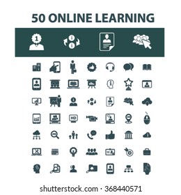 Online education, learning, training concept, business study, school  icons, signs vector set for infographics, mobile, website, application
