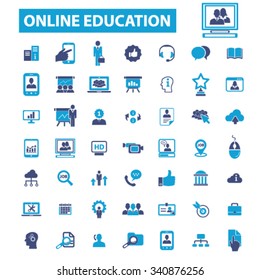 online education, learning, training, study, school  icons, signs vector concept set for infographics, mobile, website, application
