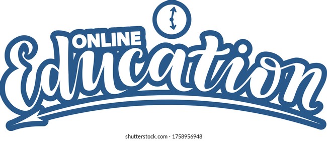 online education lettering design; e-learning; handwritten font, study concept with calligraphy and clock icon