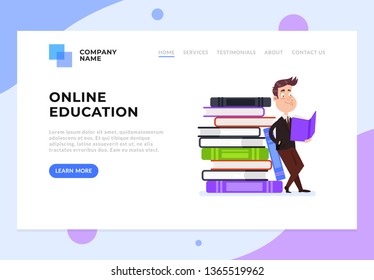 Online education library  web landing page web site template concept. Vector design graphic flat banner illustration