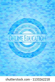 Online Education light blue emblem with triangle mosaic background