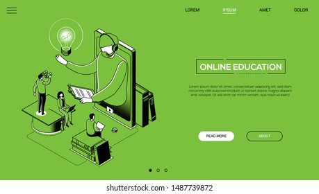 Online education - line design style isometric web banner