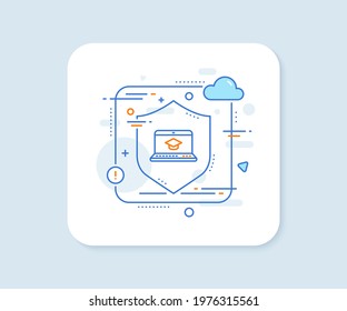Online Education line icon. Abstract vector button. Notebook or Laptop sign. Graduation cap symbol. Website Education line icon. Protect shield concept. Vector