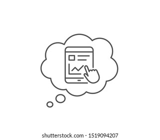 Online Education line icon. Chat bubble design. Tablet PC sign. Web presentation with Charts symbol. Outline concept. Thin line internet report icon. Vector