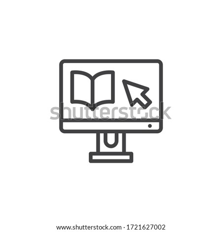Online Education line icon. linear style sign for mobile concept and web design. E-book on computer monitor outline vector icon. Symbol, logo illustration. Vector graphics