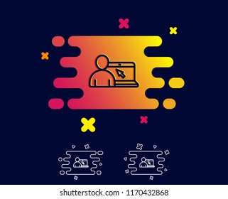 Online Education line icon. Notebook or Laptop with mouse cursor sign. Internet Lectures symbol. Gradient banner with line icon. Abstract shape. Vector