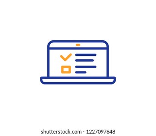 Online Education line icon. Notebook or Laptop sign. Web Presentation or Internet Lectures symbol. Colorful outline concept. Blue and orange thin line color icon. Web lectures Vector