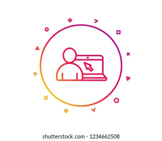 Online Education line icon. Notebook or Laptop with mouse cursor sign. Internet Lectures symbol. Gradient pattern line button. Online Education icon design. Geometric shapes. Vector